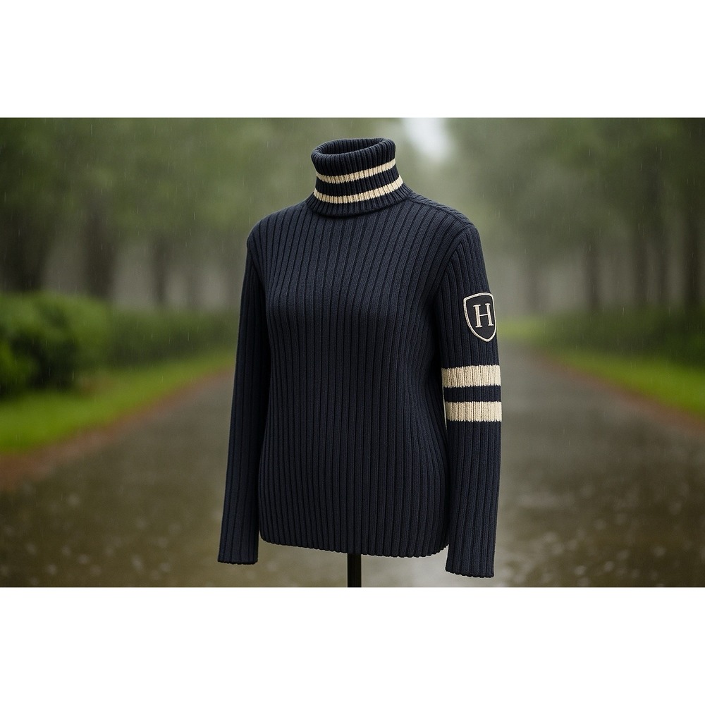 Tommy Hilfiger 100% Cotton Ribbed Turtleneck Sweater Black XL Made in Italy